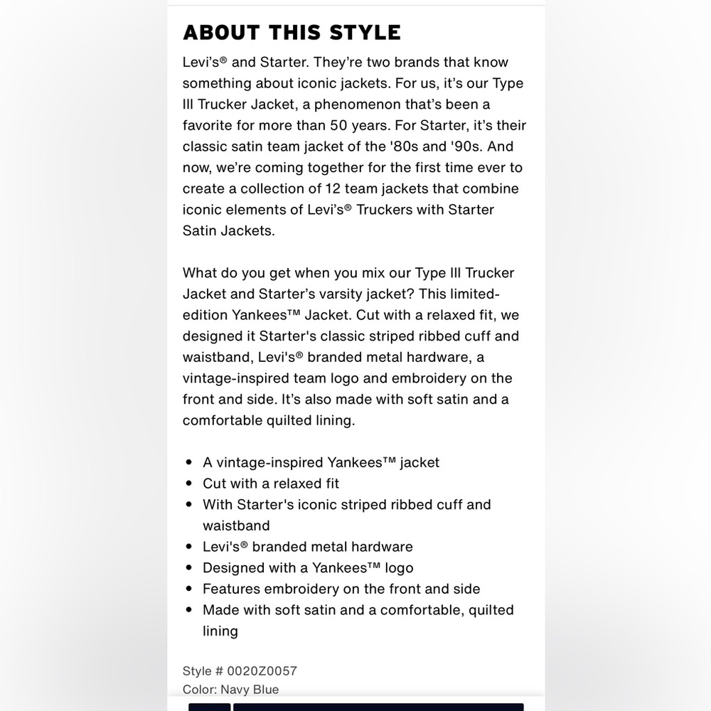 Levi’s x Starter NY Yankees Jacket NWT Size Large - Picture 7 of 16